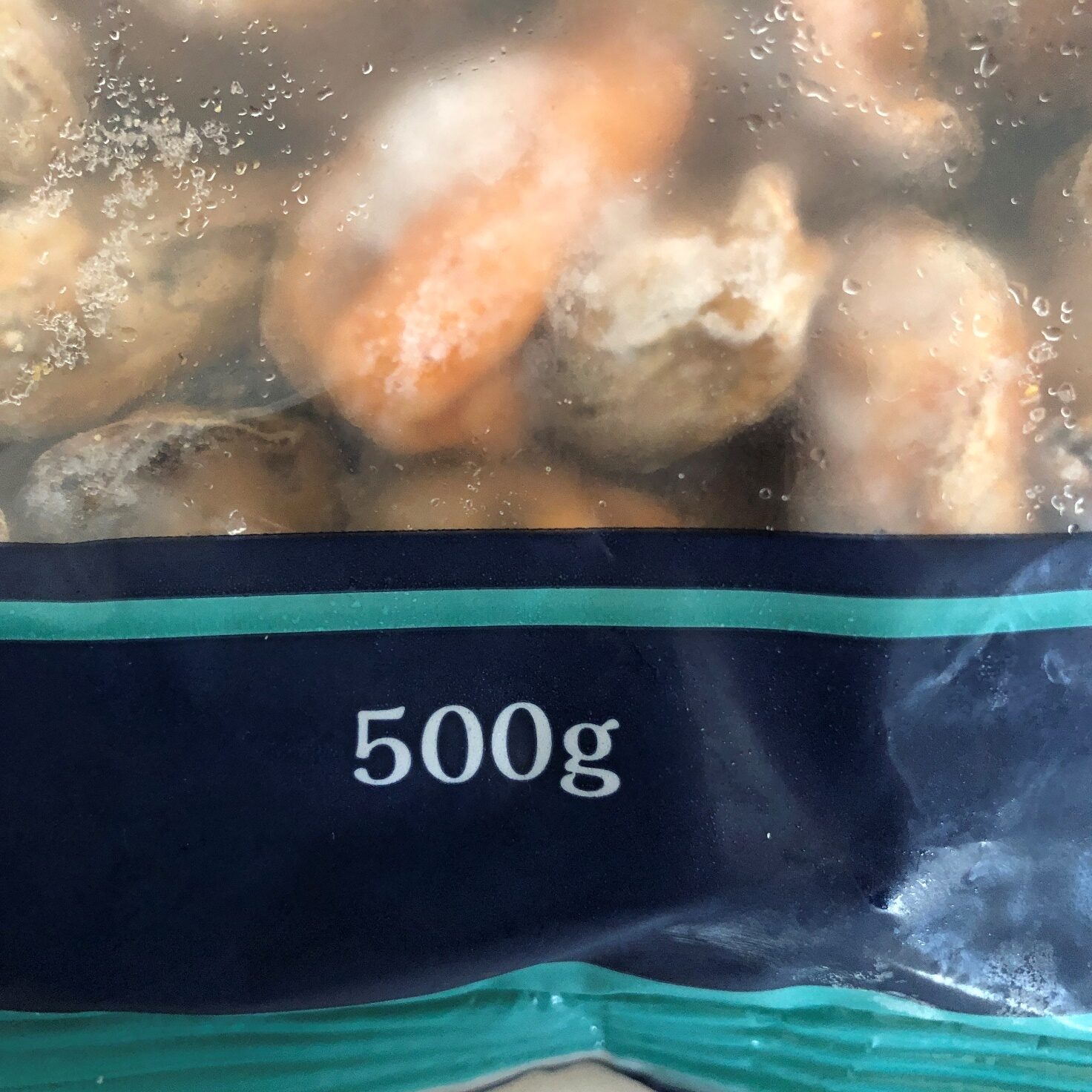 業務スーパーのムール貝むき身の内容量500gの表記