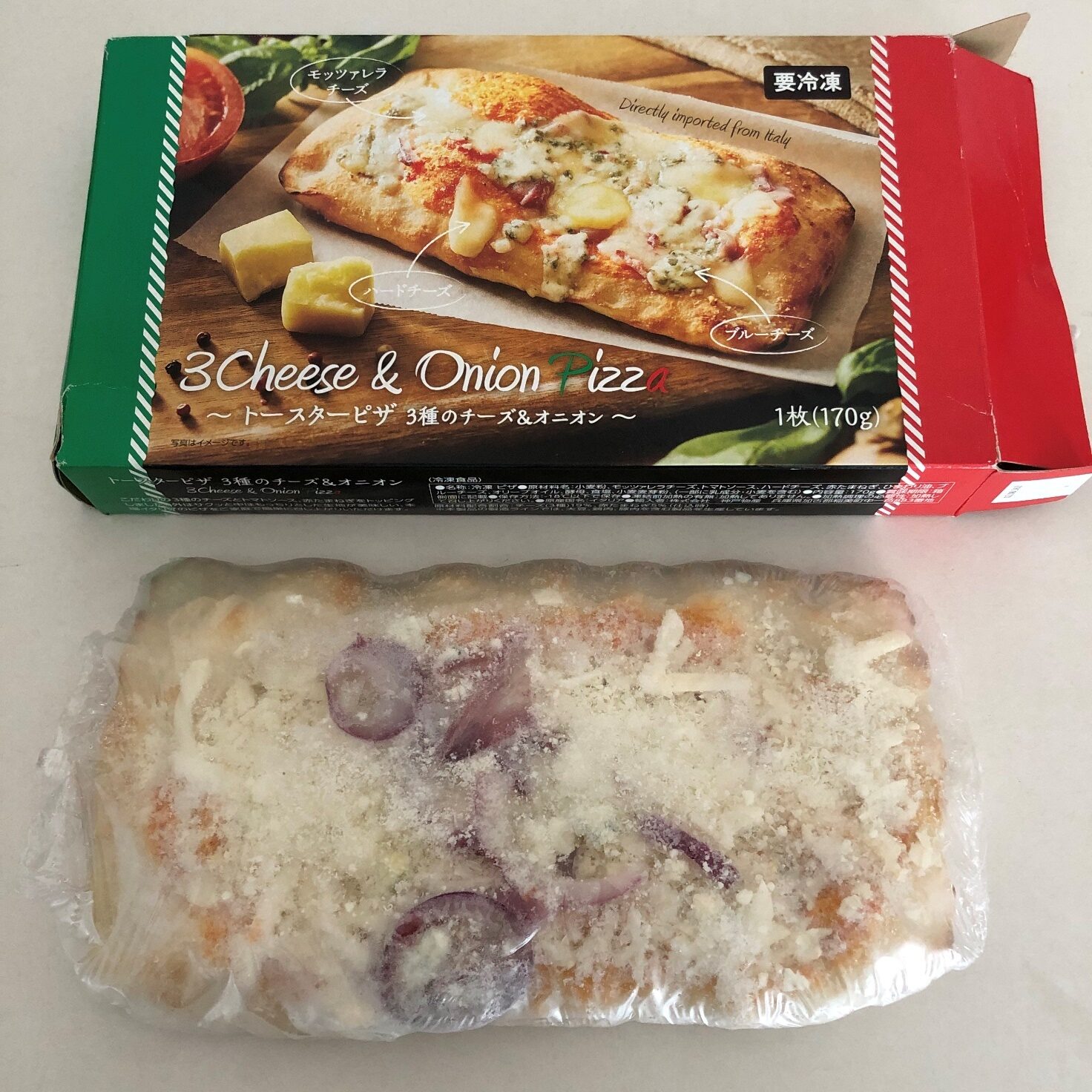 業務スーパーのトースターピザのパッケージ（箱）と中身