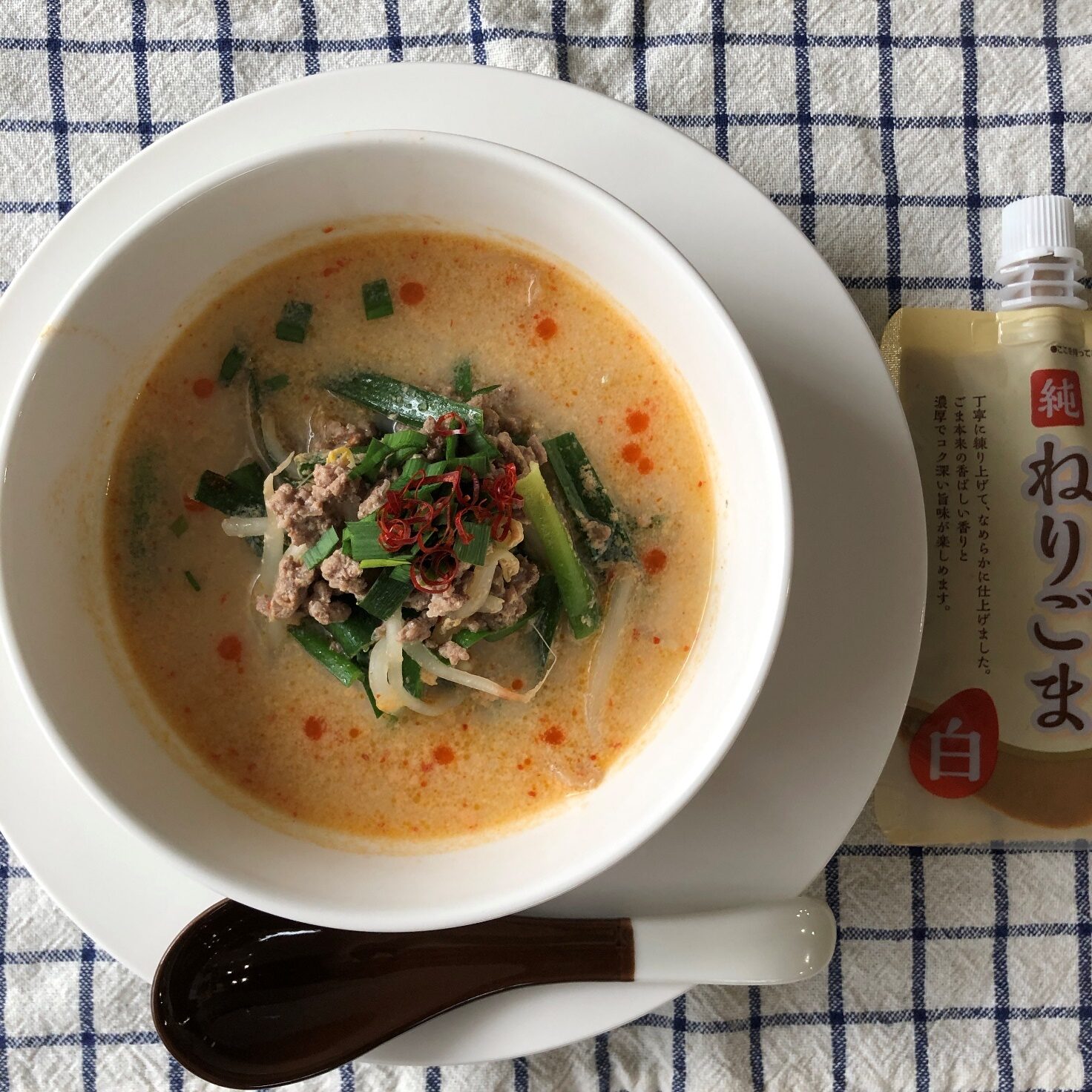 業務スーパーの純ねりごま（白）で作る豆乳坦々スープ